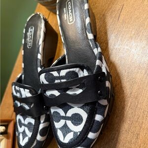 Coach Black and White Patterned Mules